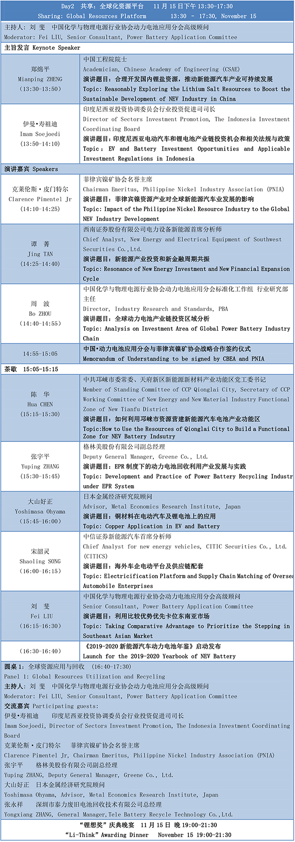 第四屆動力電池應用國際峰會(CBIS2019)議程